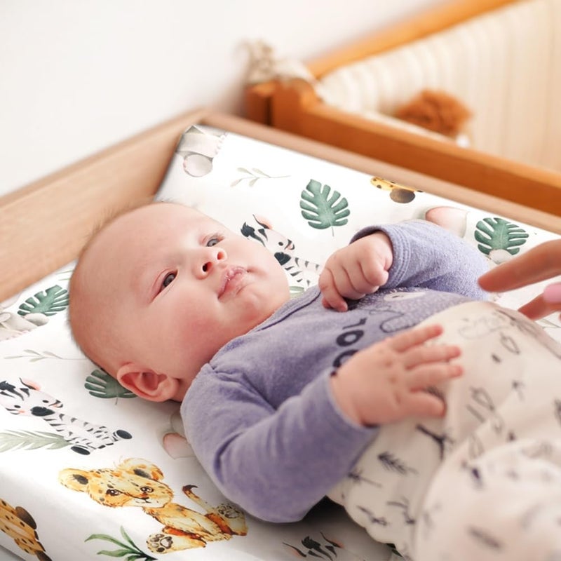 FIGEPO 4 Pack Safari Jungle Animals Neutral Unisex Fitted Nursery Baby Sheets Set Toddler Mattress Sheets for Baby Boys or Girls (Changing Pad Cover) - Image 2